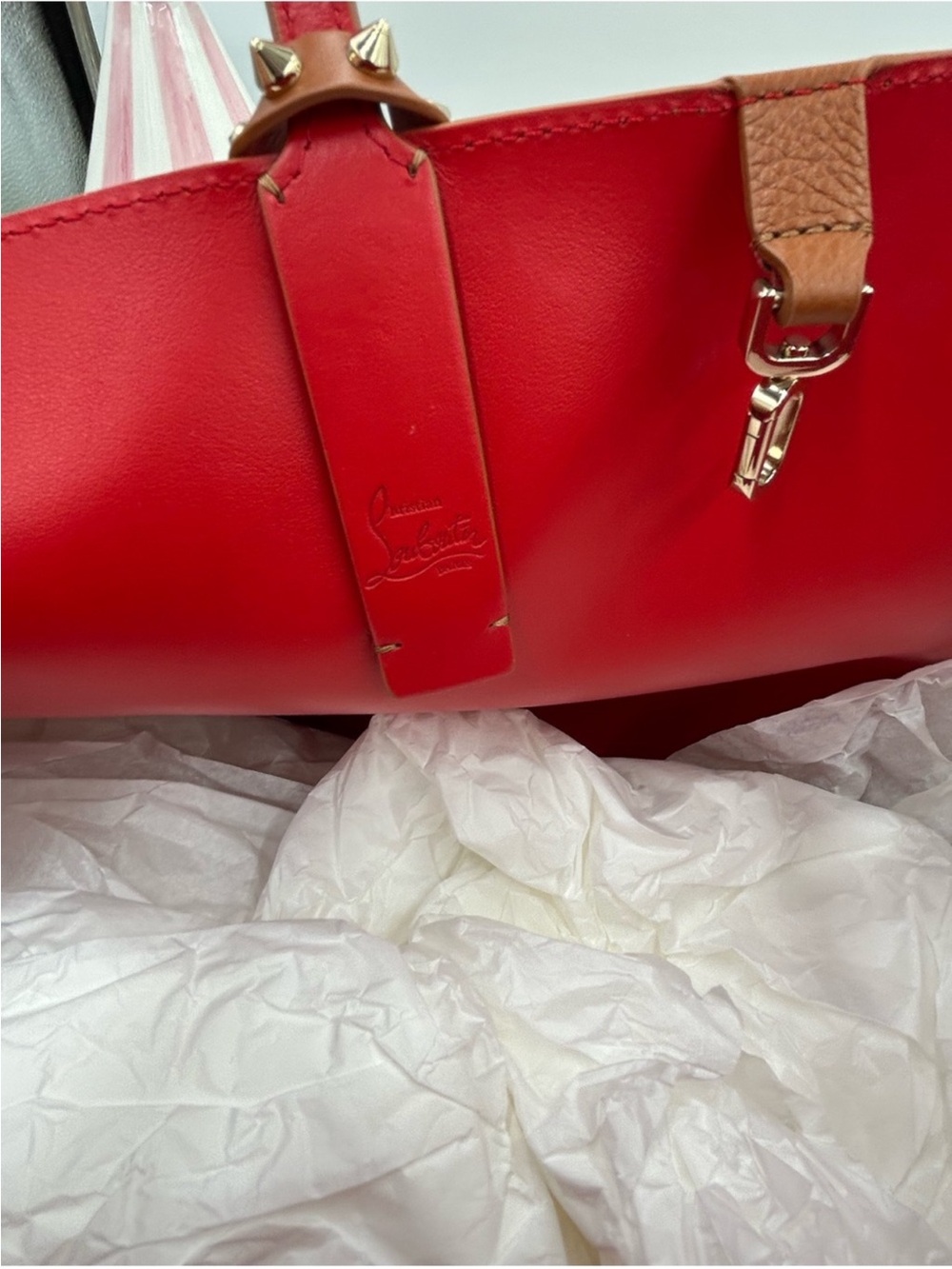 Christian Louboutin Cabata Brown Leather Tote with Red Interior - Picture 9 of 16